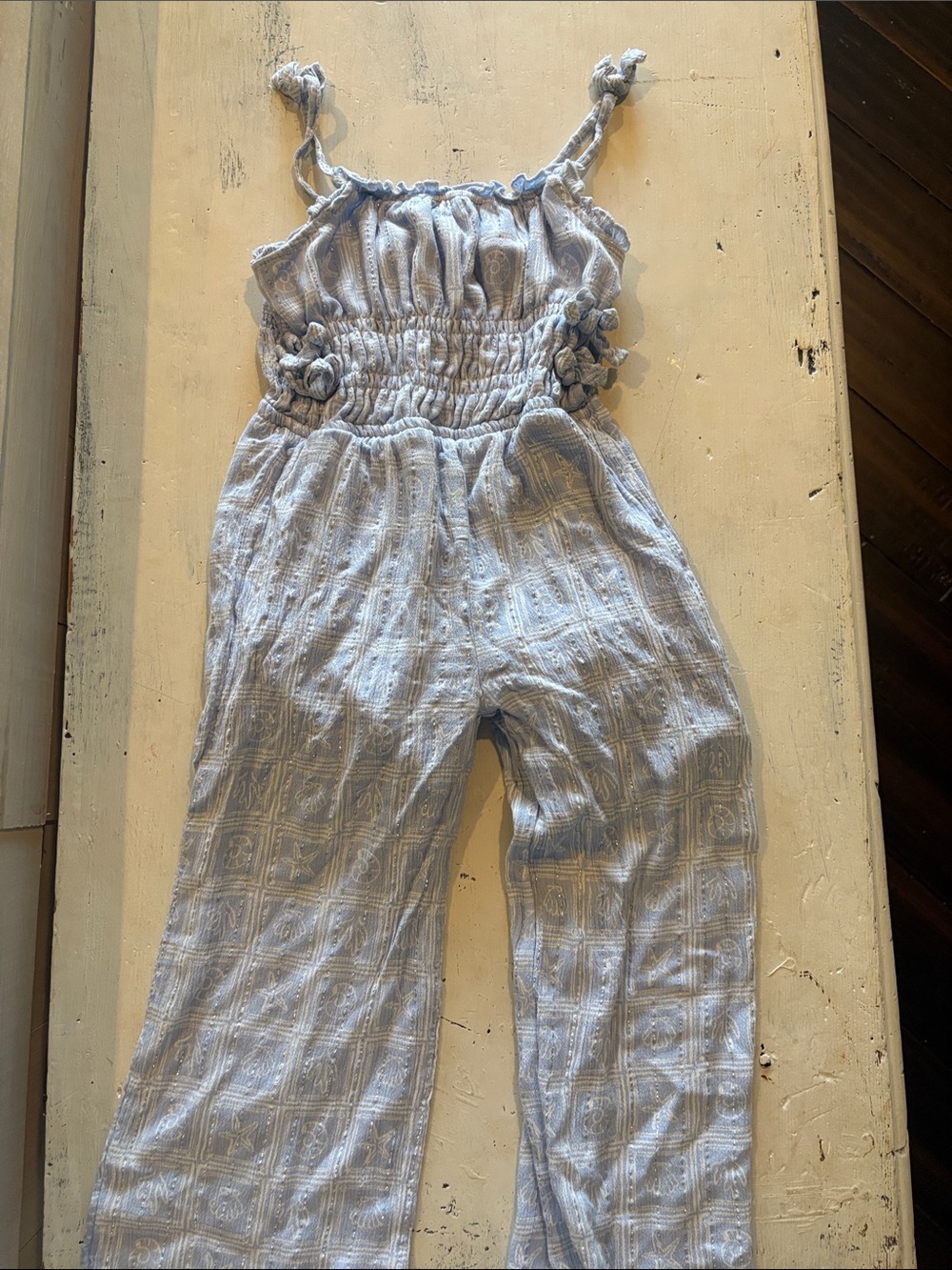 Rachel Zoe Baby Blue Smocked Jumpsuit with Tie Straps
